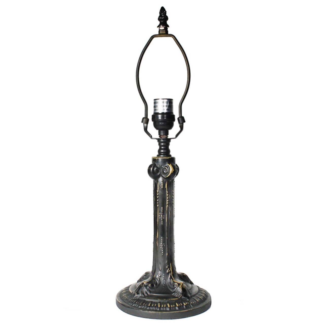 Gothic Metal Lamp Base, Dark Bronze Finish With Gold Highlights, Nicely Weighted, 17.5" Tall
